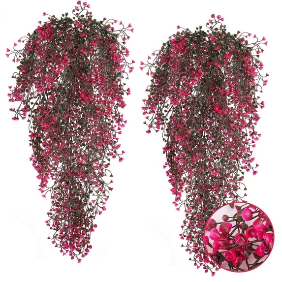 YardChic Artificial Wisteria Hanging Flower for Outdoors, 30In Artificial Lavender Flower Garland for Backdrop Fake Lavender Hanging Flowers for Home Party Graden Wedding Arch Decor -Rose Red