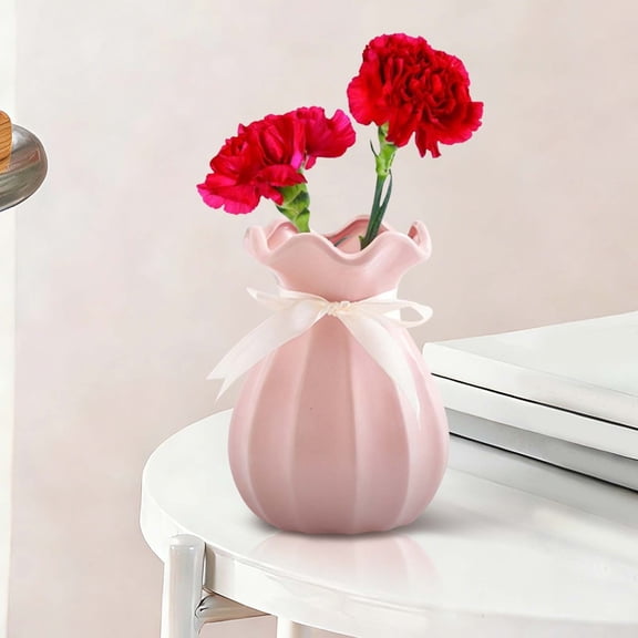 YardChic Ceramic Bow Vase, Unique Cute Decorative Bouquet Flower Vases, Cute Ceramic Vase, Style Ceramic Bow Vase for Wedding Makeup Brush Holder Home Office Shelf Table Room, Pink
