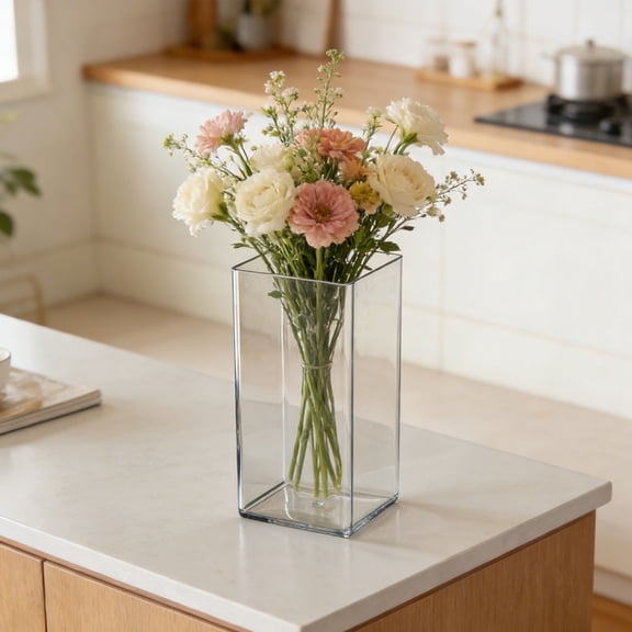 YardChic Clear Square Vases, Square Acrylic Vase, Flower Vase, Centerpieces Acrylic Cube Plastic Container Bulk Succulent Pots Planters for Plant Wedding Home Office Floral Decor, 11.8脳4.7 Inch