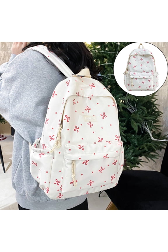 Coquette Bow Backpack, Aesthetic Daypack Coquette Rucksack with Delicate Bow Knot Ornament, Lightweight Soft Fabric Daypack Bow Rucksack for Classroom Office Essentials