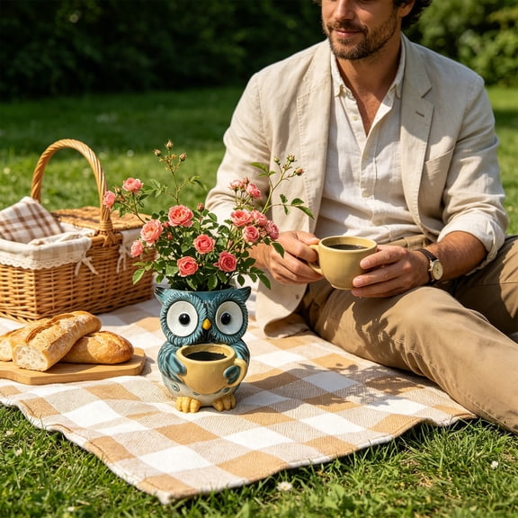 YardChic Cute Owl Planter, Owl Succulent Pots Planter, Small Funny Succulent Pots Planter, Unique Decorative Animal Statue Ceramics Plant Pot with Drainage for Indoor, Outdoor Home Office