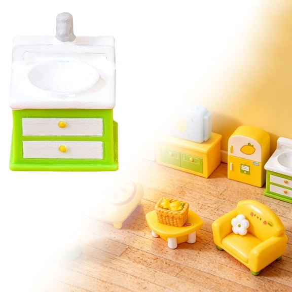 YardChic Dollhouse Furniture, Mini Lemon Themed Miniature Furniture Display, Tiny Furniture, Realistic Bedroom and Living Room Scene Accessories, Resin Dollhouse Miniature Decorations, Washbasin