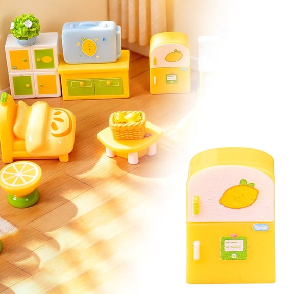 YardChic Dollhouse Furniture, Mini Lemon Themed Miniature Furniture Display, Tiny Furniture, Realistic Bedroom And Living Room Scene Accessories, Resin Dollhouse Miniature Decor, Refrigerator