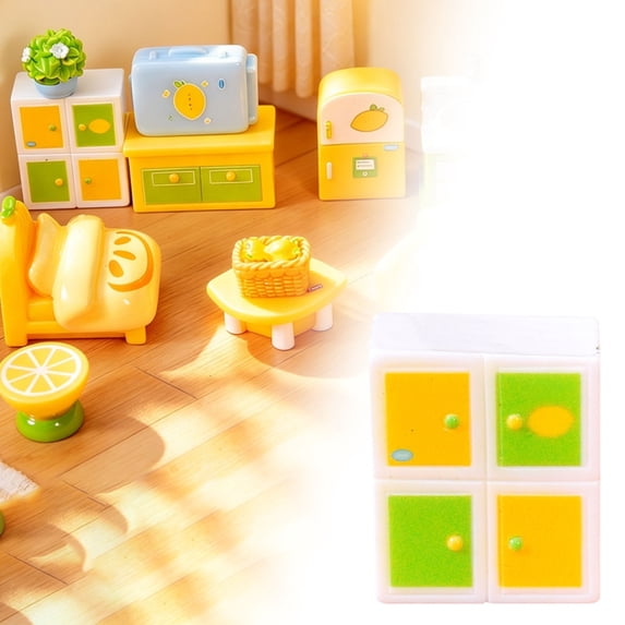 YardChic Dollhouse Furniture, Mini Lemon Themed Miniature Furniture, Tiny Furniture, Bedroom And Living Room Scene Accessories, Resin Dollhouse Miniature Decor, Cabinet with Four Compartments