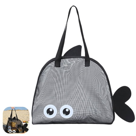 YardChic Fish Shaped Mesh Bag for Beach, Big Eyes Pattern Beach Tote Bag, Large Capacity Portable Shell Collecting Bag Shelling Backpack, Lightweight Storage Bag for Seaside Travel & Outdoor Use