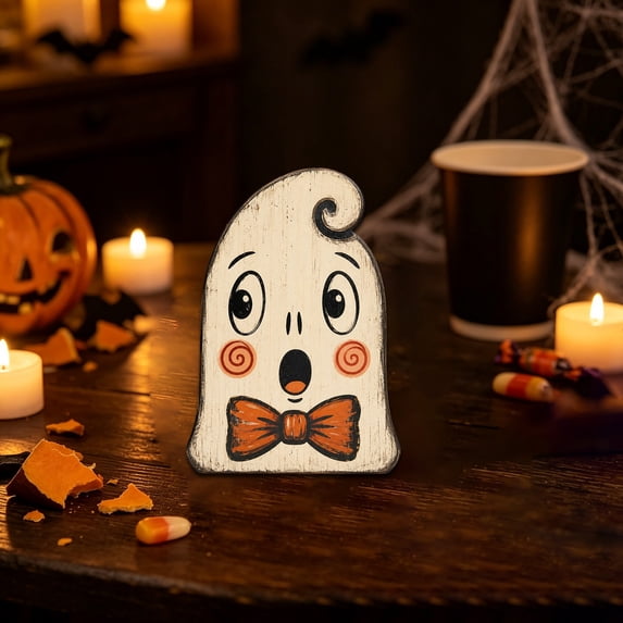 YardChic Halloween Decoration, Halloween Wooden Figurine Tabletop Decor, Retro Halloween Wooden Cutout Figurine, Rustic Farmhouse Tabletop Centerpiece for Home Kitchen Shelf Office Desk, 5.9 Inch