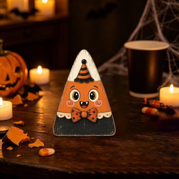 YardChic Halloween Decoration, Halloween Wooden Figurine Tabletop Decor, Retro Halloween Wooden Cutout Figurine, Rustic Farmhouse Tabletop Centerpiece for Home Kitchen Shelf Office Desk, 5.9 Inch
