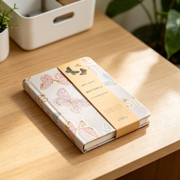 YardChic Hardcover Leather Notebooks, A5 Butterfly Fabric Journal, 4 In 1 Inner Pages Notebook, 114 Pages 100GSM Thick Dot Grid Paper for Women Men Classroom Note Taking Work Diary