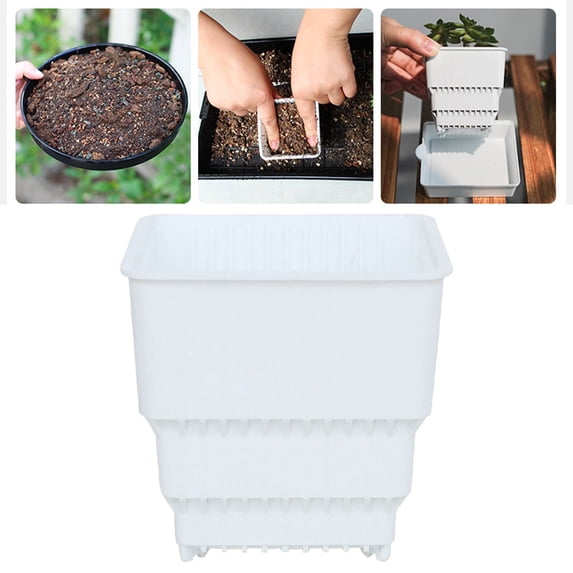 YardChic Square Nursery Pots, Square Root Control Pot, Plastic Reusable Seedling Pots with Drainage Holes, Garden Flower Planters for Indoor, Outdoor, Transplanting, Succulents, Cuttings, 7x7 Inch