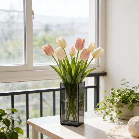 YardChic Square Vases, Square Acrylic Vase, Flower Vase, Centerpieces Acrylic Cube Plastic Container Bulk Succulent Pots Planters for Plant Wedding Home Office Floral Decor, 7.9×3.9 Inch