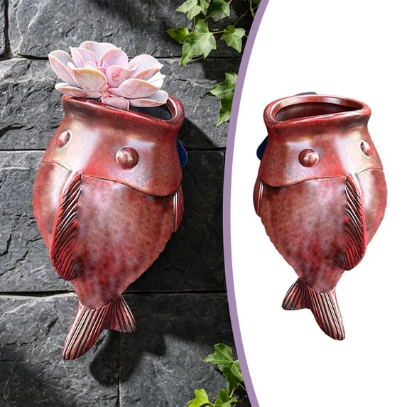 YardChic Wall Planter Hanging Flower Pot, Easily Mount Fishes Shaped Wall Planter, Window Hang Indoor Outdoor Plant Wall Planter for Garden Home Office Decorations, 7.3x4.1 Inch