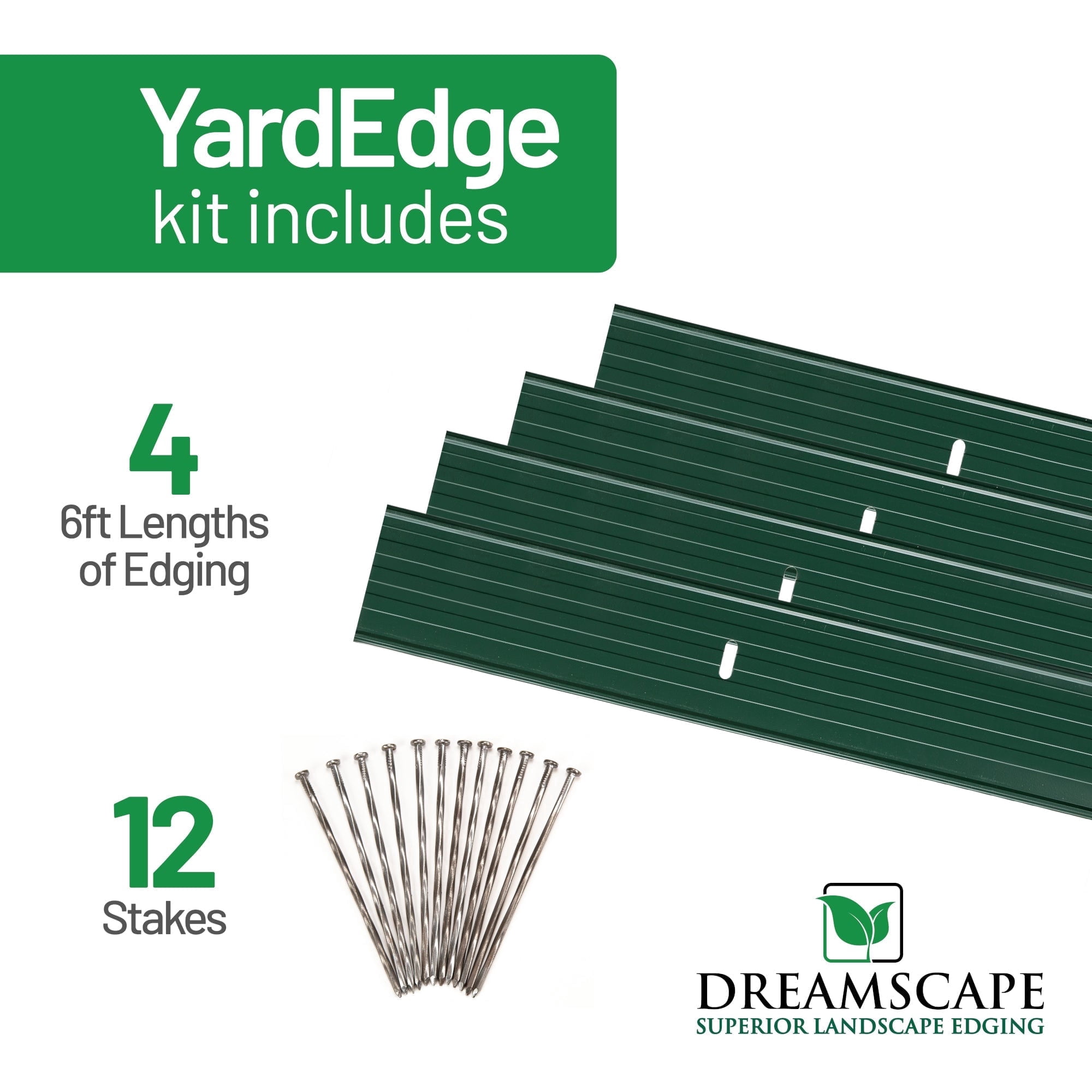 Dreamscape YardEdge Aluminum Landscape Edging Kit, Green Duraflex, 4 Pack 6ft Metal Lawn and Garden Border