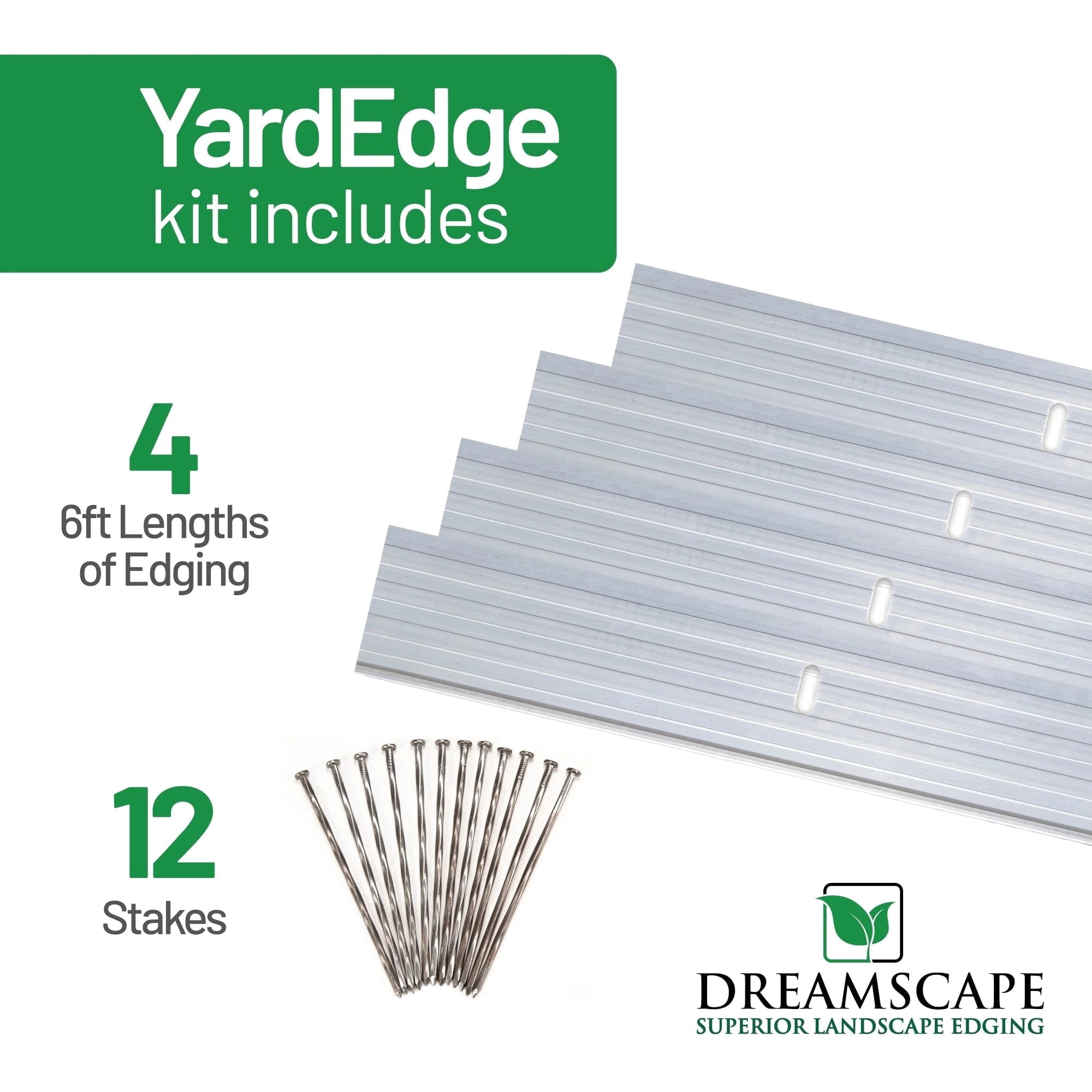 Dreamscape YardEdge Aluminum Landscape Edging Kit, Mill Finish, 4 Pack 6ft Metal Lawn and Garden Border