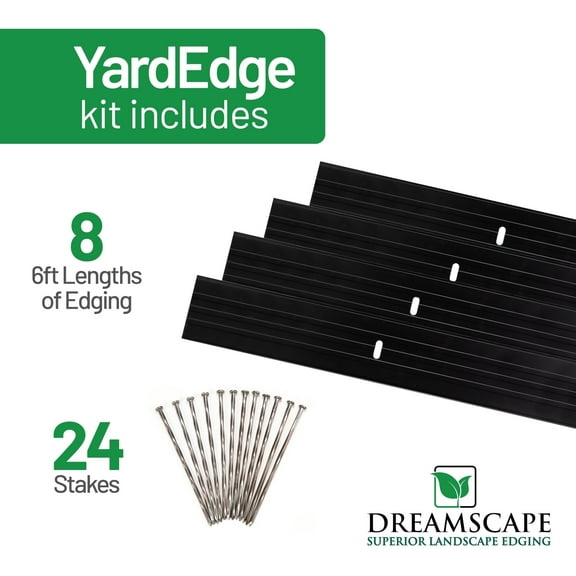 Dreamscape YardEdge Aluminum Landscape Edging - 8 Strips, 6ft Each (48ft Total), Black Duraflex Paint - Professional Quality Landscaping Border, Metal Divider for Lawn, Garden, Flowerbed