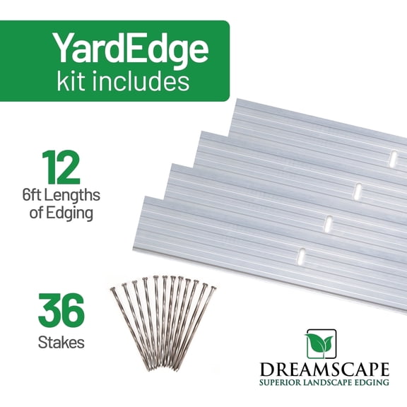 Dreamscape YardEdge Aluminum Landscape Edging Kit, Mill Finish, 12 Pack 6ft Strips, 72ft Lawn and Garden Border
