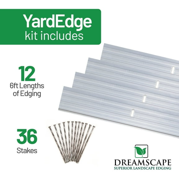 Dreamscape YardEdge Aluminum Landscape Edging - 12 Strips, 6ft Each (72ft Total), Mill Finish - Professional Quality Landscaping Border, Metal Divider for Lawn, Garden, Flowerbed