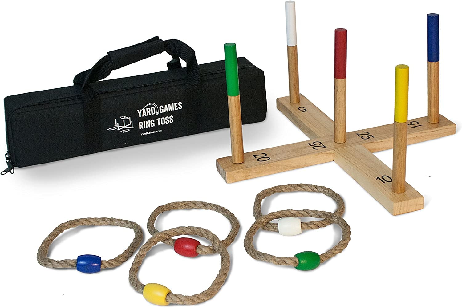 YardGames Portable Outdoor Playground Wooden Ring Toss Game with Carrying Case