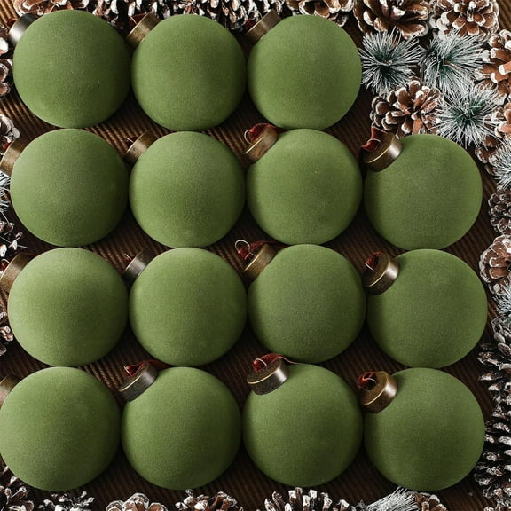 YardVibe 15 Pcs Velvet Christmas Balls Bulk Flocked Christmas Tree Ball Ornaments Plastic Xmas Decorative Hanging Ornaments (Green,3.15 Inch)