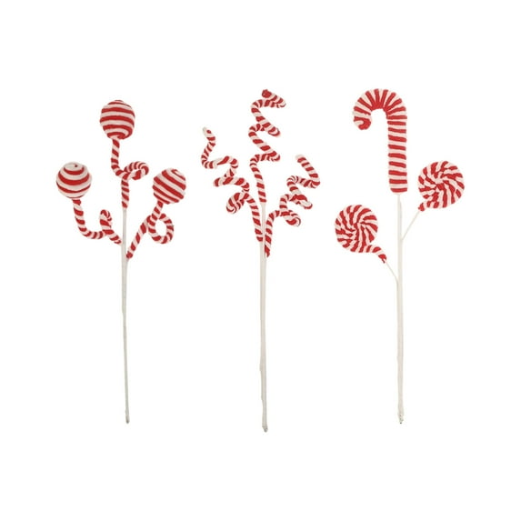 YardVibe 3 Pcs Christmas Tree Candy Cane Picks - 17 Inch Red Green White Christmas Decorations Xmas Tree Toppers Woolen Curly Lollipop Ornament for DIY Craft Holiday Party Decor
