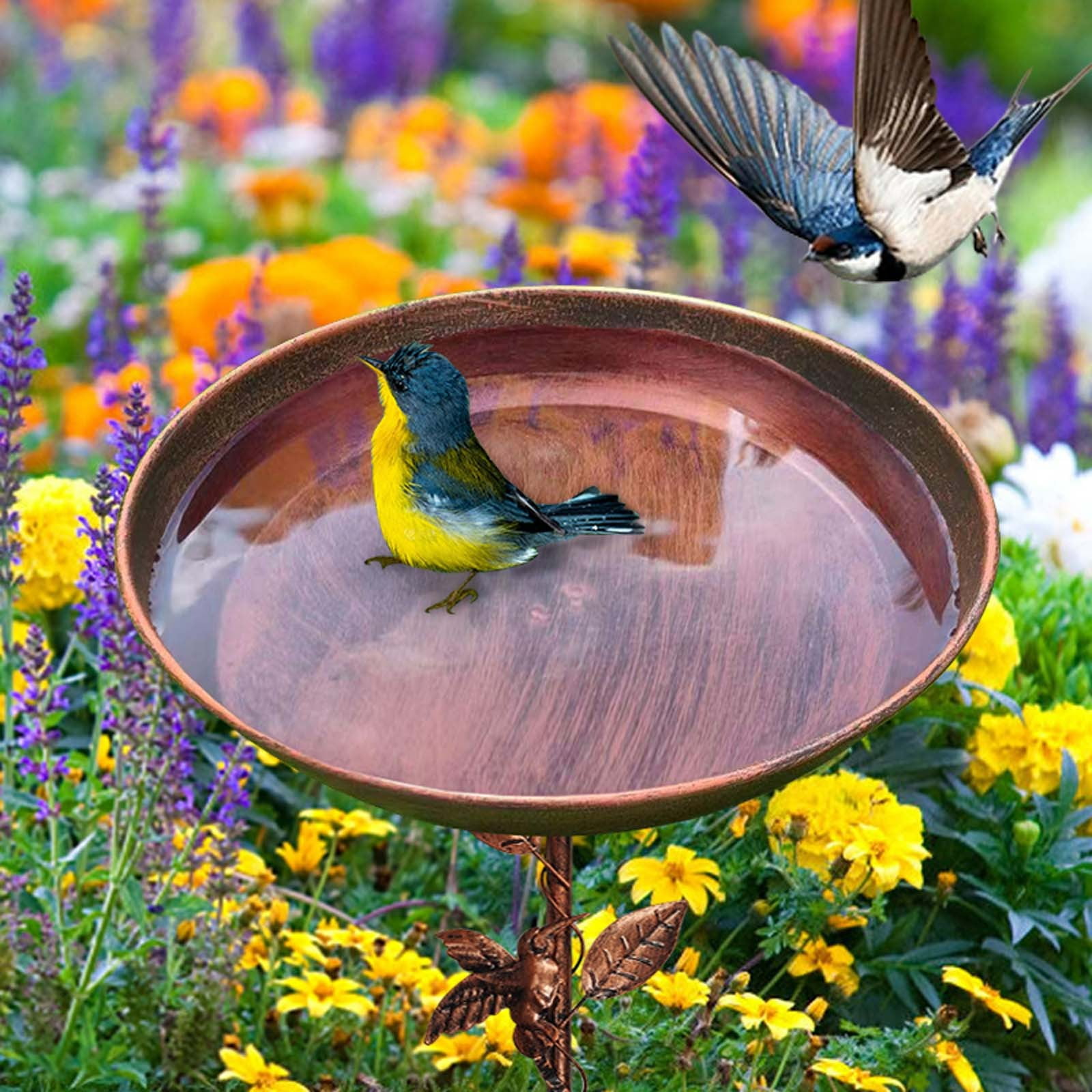 YardVibe 30In Metal Bird Bath for Outside-5 Pronged Base and Detachable Metal Stake, Sturdy Garden Birdbath, Vintage Freestanding Bird Bath for Patio Yard Lawn Decor, Durable Bird Bath