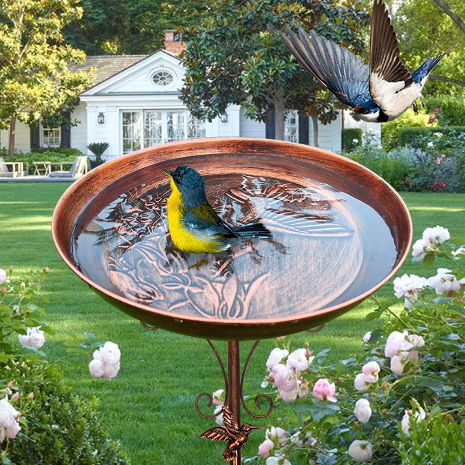 YardVibe 30In Metal Bird Bath for Outside-5 Pronged Base and Detachable Metal Stake, Sturdy Garden Birdbath, Vintage Freestanding Bird Bath for Patio Yard Lawn Decor, Durable Bird Bath