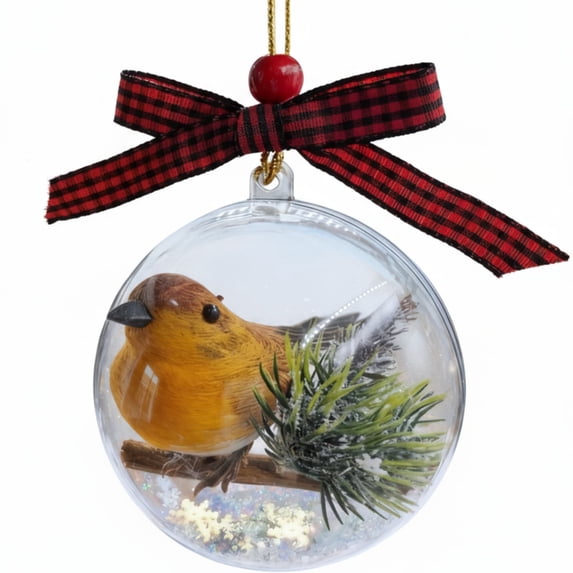 YardVibe 3D Nature Birds Crystal Glass Ornament, Simulated Bird with Branch Transparent Glass Christmas Ball for Christmas Tree, Holiday Ornaments for Family For Room Decor, Xmas Gift for Birld Lover