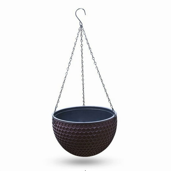 YardVibe 6.5 inch Hanging Planters for Indoor Outdoor Plants, Hanging Flower Pots with Drainage Holes and Chain for Garden Porch Plants, Round Plastic Hanging Baskets for House Plants, Coffee