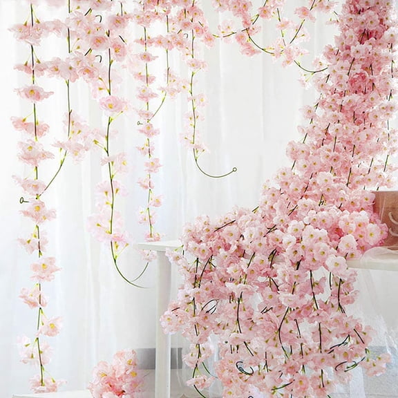 YardVibe 6 ft Artificial Cherry Blossom Flower Vines Cherry Blossom Hanging Vine Artificial Light Pink Flower Garland Faux Christmas Garland for Wedding Party Kawaii Decor, Light Pink