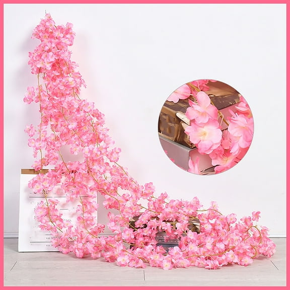 YardVibe 6 ft Artificial Cherry Blossom Flower Vines Cherry Blossom Hanging Vine Artificial Pink Flower Garland Faux Christmas Garland for Wedding Party Kawaii Decor, Pink