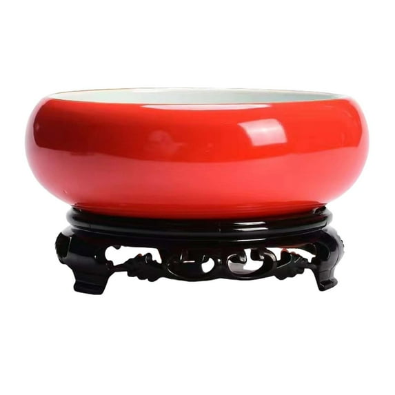 YardVibe Ceramic Water Lily Bowl with Stand, 5.3 Inch Hydroponic Planter Bowl, Porcelain Lotus Bowl for Home Office Garden, Red