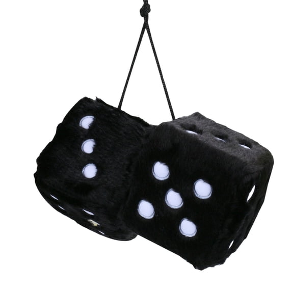 YardVibe Fuzzy Dice for Car Rear View Mirror, Pair of 2.75" Plush Dice Retro Hanging Ornaments Car Interior Rearview Mirror Decor Accessories (Black with Embroidered Dots)