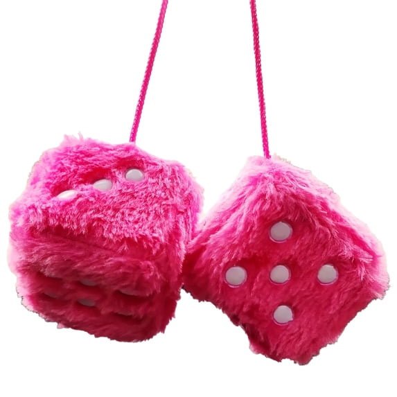 YardVibe Fuzzy Dice for Car Rear View Mirror, Pair of 2.75" Plush Dice Retro Hanging Ornaments Car Interior Rearview Mirror Decor Accessories (Pink with Embroidered Dots)