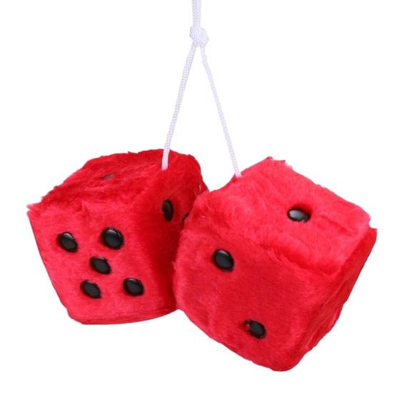 YardVibe Fuzzy Dice for Car Rear View Mirror, Pair of 2.75" Plush Dice Retro Hanging Ornaments Car Interior Rearview Mirror Decor Accessories (Red with Embroidered Dots)