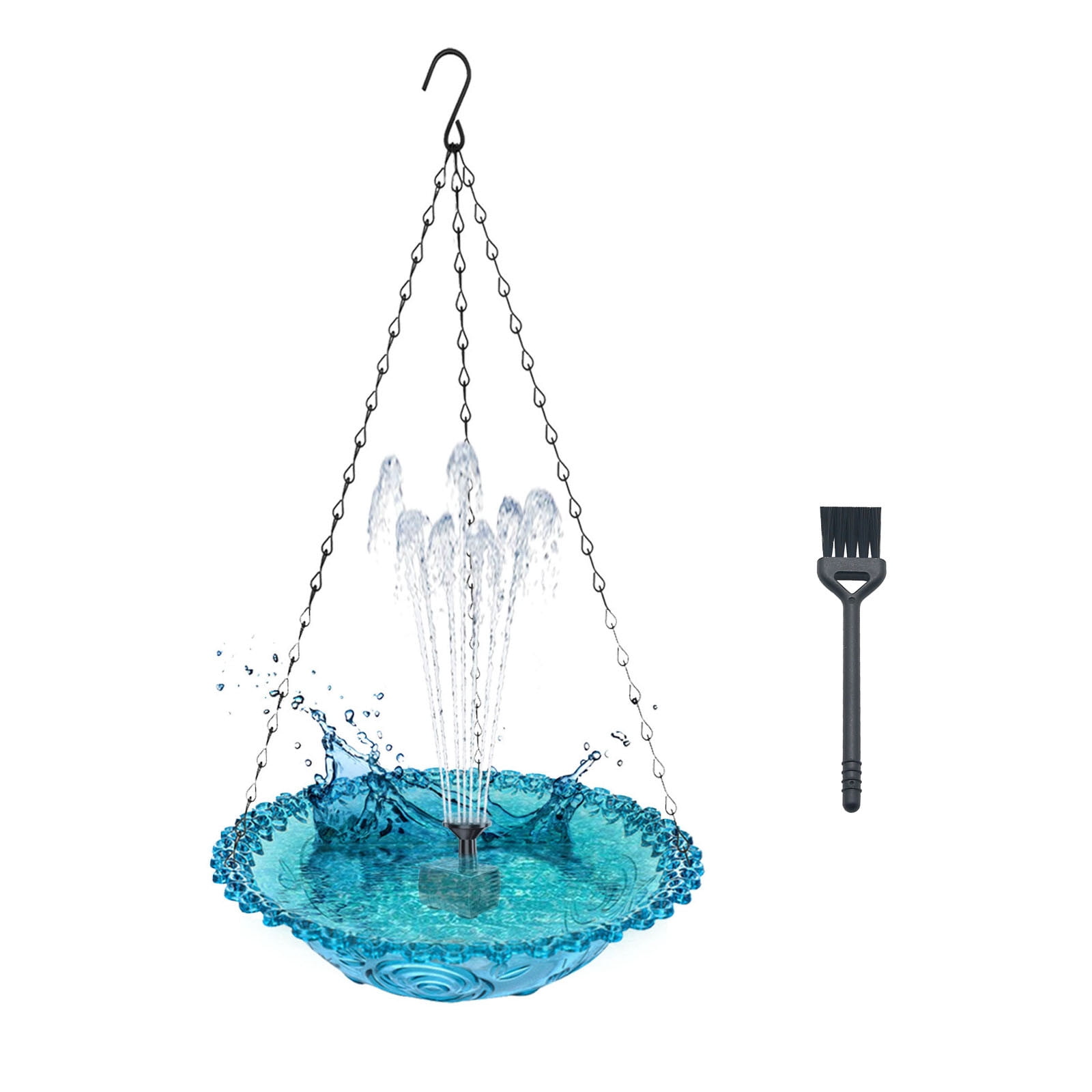 YardVibe Glass Hanging Bird Bath Fountain – Outdoor Colorful Decorative Water Feature with Solar Pump&Glass Bowl, Attracts Hummingbirds & Garden Birds for Backyard Patio Decor (Blue)