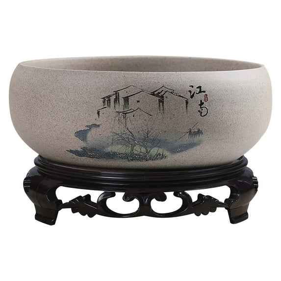 YardVibe Lotus Bowl Planter,Coarse Pottery Lotus Planter with Plastic Base 6.69”,Lotus Shape Hydroponic Water Lily Flower Pot (Style 04#)