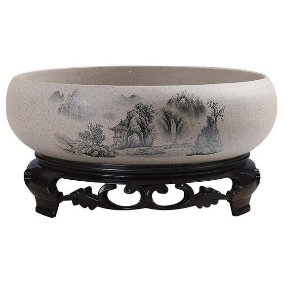 YardVibe Lotus Bowl Planter,Coarse Pottery Lotus Planter with Plastic Base 6.69”,Lotus Shape Hydroponic Water Lily Flower Pot (Style 05#)