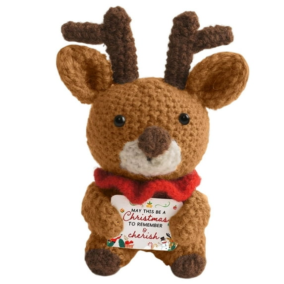 YardVibe Mini Funny Positive Reindeer Emotional Crochet Knitted Doll with Positive Card for Coworkers Best Friend Encouragement Winter Gifts for Women Men Xmas Party Decor