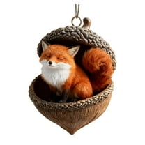 YardVibe Pine Cone Forest Animal Acorn Ornaments, Cozy Forest Christmas Ornaments, 2025 New Woodland Creature Figurine, 2D Acrylic Hanging Ornament Home Party Décor (Fox