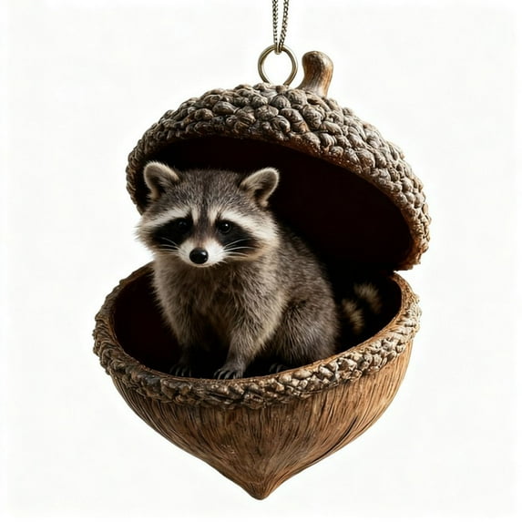 YardVibe Pine Cone Forest Animal Acorn Ornaments, Cozy Forest Christmas Ornaments, 2025 New Woodland Creature Figurine, 2D Acrylic Hanging Ornament Home Party Décor (Raccoon