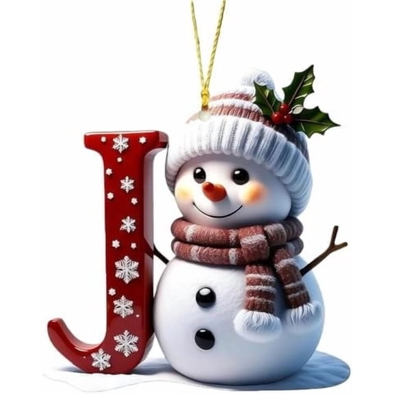 YardVibe Snowman Christmas Ornaments, Cute Flat Christmas Tree Letter Decoration Personalized Hanging Pendant, Indoor DIY Hanging Xmas Ornament (J)