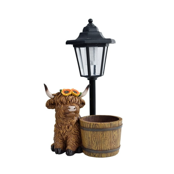 YardVibe Solar Garden Highland Cow with Succulent Planter with LED Lights Outdoor Decor for Outside Yard Patio Balcony Porch Decorations - Birthday Gifts Mom Grandma Women