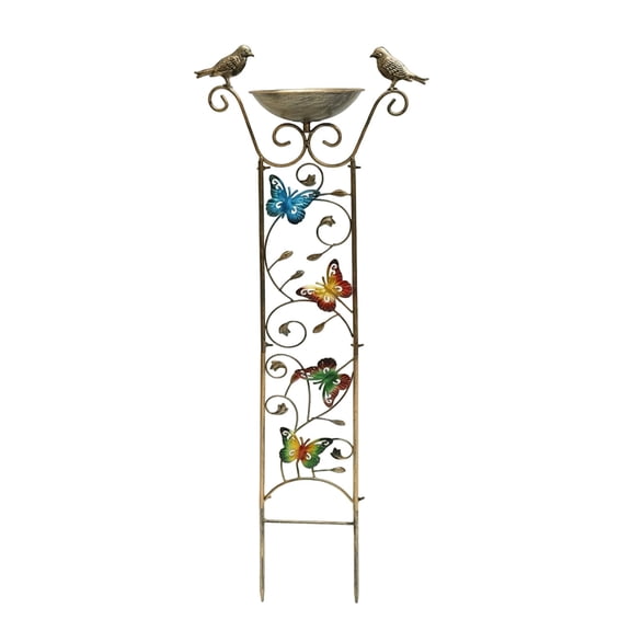 YardVibe Standing Bird Bath Bird Bath Garden Metal with Ground Spike Butterfly Hummingbird Pattern Design Bird Bath Winterproof Water Bath for Birds for Garden Patio Courtyard Lawn (Butterfly)