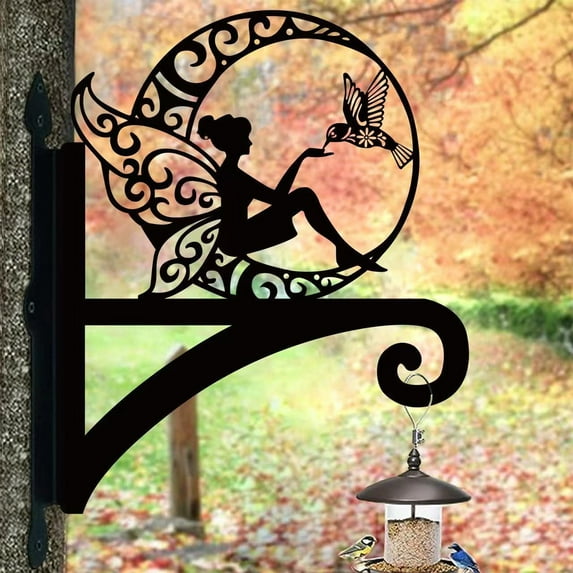 YardVibe Wall Plant Hanger - Heavy Duty Metal Brackets with Fairy Design for Plants, Bird Feeders, Lanterns, Wind Chimes, Outdoor & Indoor Use, Fairy and Hummingbird Design