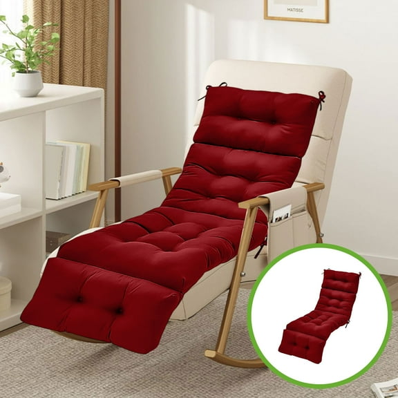 YardVibe Waterproof Long Lounger Chair Cushion, Outdoor Chaise Lounge Chair Cushions with Ties, Patio Recliner Thickened Lounge Cushions for Indoor 78 x 22 Inches, Red