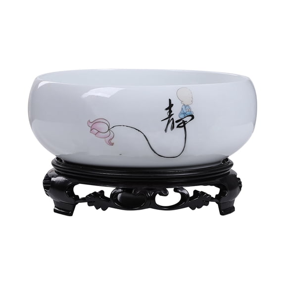 YardVibe White Ceramic Water Lotus Bowl Planter Pot with Stand 6.69”, Lotus Shape Hydroponic Water Lily Flower Pot (Style L)