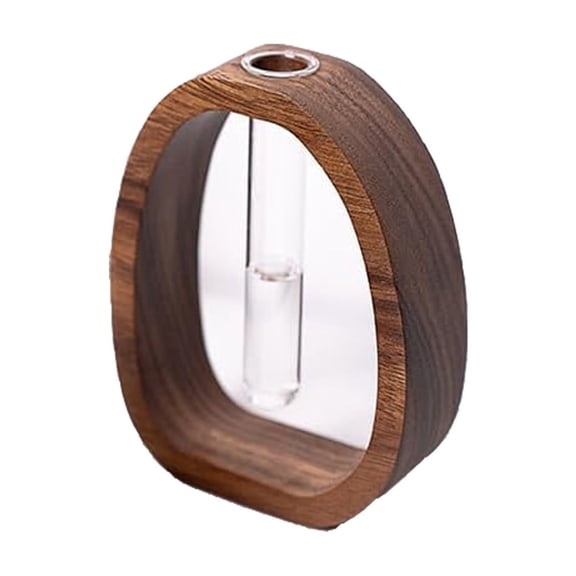 YardVibe Wood Frame Glass Test Tube Vase Desk Hydroponic Plant, Enhances Home and Office Environment, Large