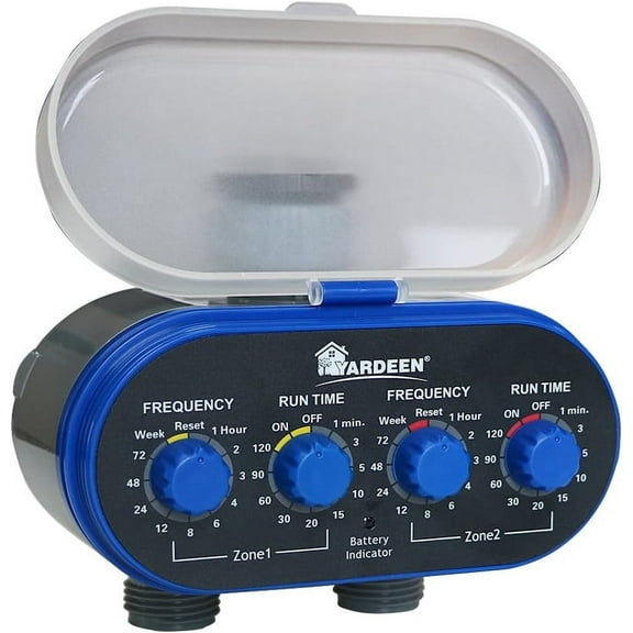 Yardeen Watering Hose Sprinkler Timer Garden Irrigation System Controller Electronic Water Timer with Two Outlets Color Blue