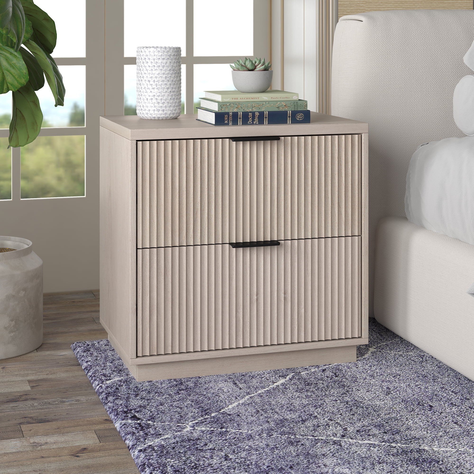 Yarden 24" Wide Rectangular Fluted Nightstand in Alder White