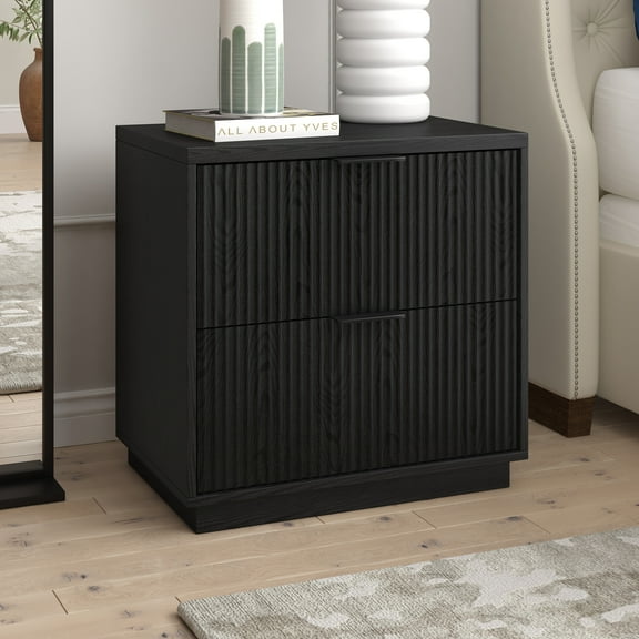 Yarden 24" Wide Rectangular Fluted Nightstand in Black Grain