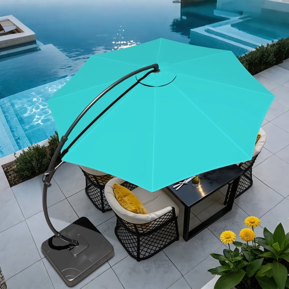 Yardgrace 11FT Patio Umbrella with Base, Large Cantilever Offset Umbrella with 360°Rotation for Patio, Pool, Garden and Backyard (Turquoise Blue)